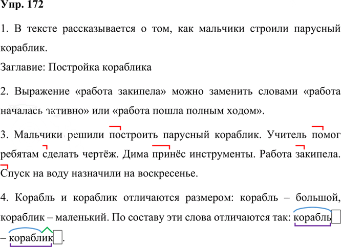 Иллюстрация к решению «Упр.172 Часть 1 ГДЗ Рамзаева 3 класс (Русский язык)», 2